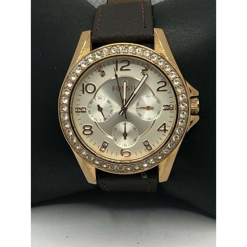 Fossil ES3466 Women Black Leather Analog Rose Gold